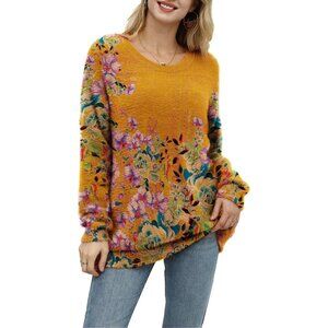 Women Christmas Sweater Graphic Print Oversized Pullover Floral 163 Loose Top